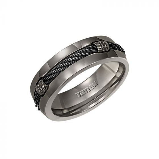 Triton Bevel Edge Dome Satin Center Wedding Band