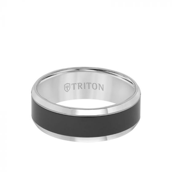 Triton Bevel Edge Black Ceramic Center Wedding Band