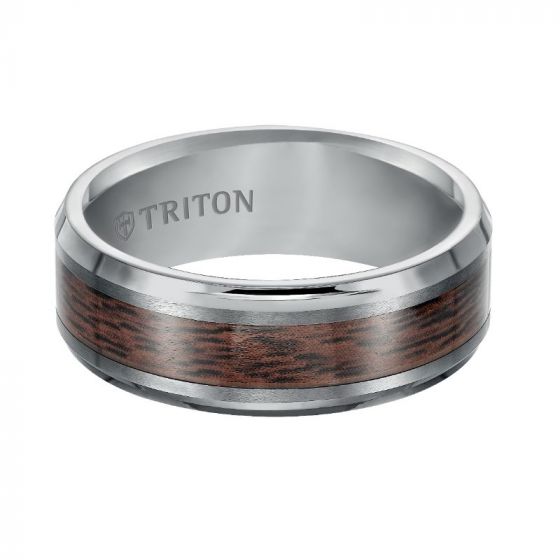 Triton Bevel Edge Wood Finish Contemporary Wedding Band