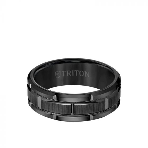 Triton 8MM Tungsten Carbide Ring - Brick Pattern Center and Flat Edge