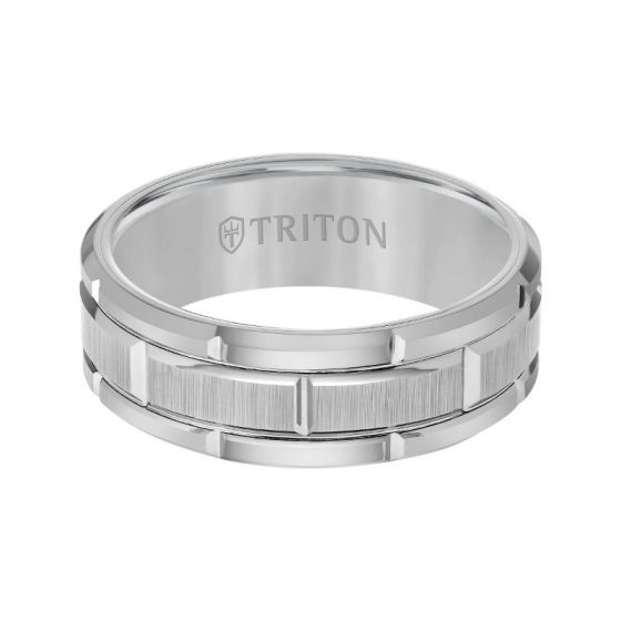 Triton Flat Edge Brick Pattern Center Wedding Band