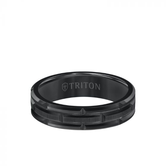 Triton 6MM Tungsten Carbide Ring - Brick Pattern Center and Bevel Edge