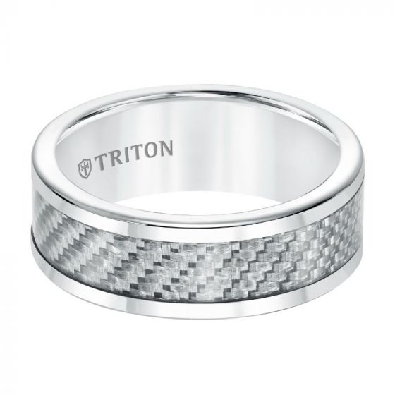 Triton Flat Edge Black Carbon Fiber Center Wedding Band