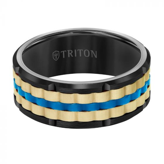 Triton Flat Edge Baskerweave Contemporary Wedding Band