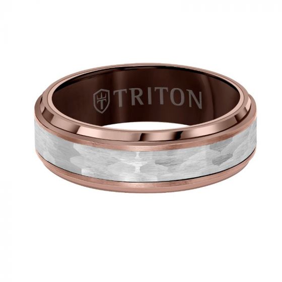 Triton Hammered Finish Flat Edge Wedding Band