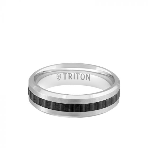 Triton 6MM 14k Gold Ring + Black Titanium Accordion Inlay with Bevel Edge