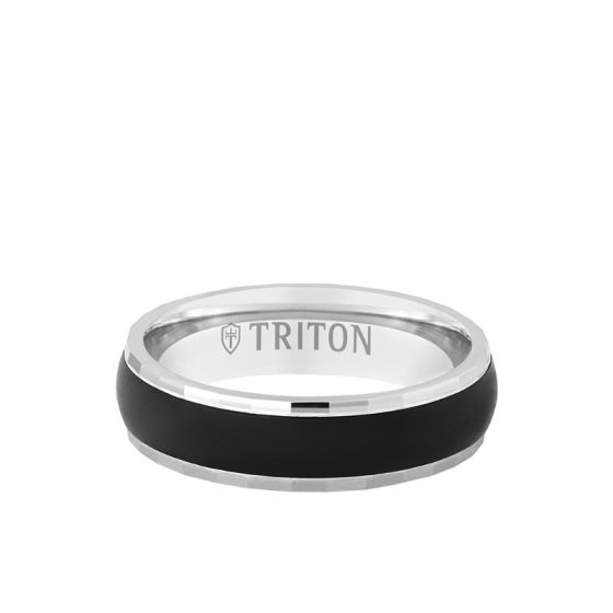 Triton 6MM 14k Gold Ring + Black Titanium Inlay with Dome Profile and Faceted Edge