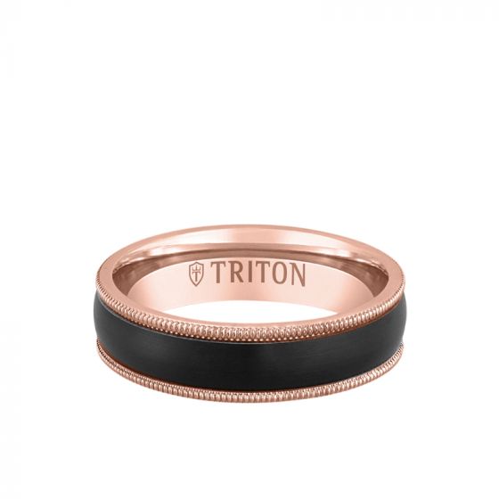 Triton 6MM 14k Gold Ring + Black Titanium Inlay with Milgrain Edge