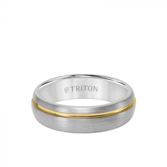 Triton 6.5MM Tungsten Carbide Ring with Two-Tone Asymmetrical Design and Brushed Finish