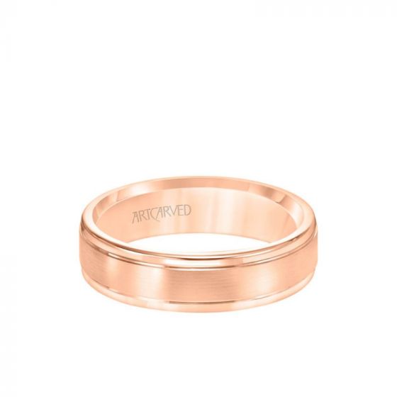 ArtCarved 6MM Men's Classic Wedding Band - Brush Finish and Round Edge in 14k Rose Gold