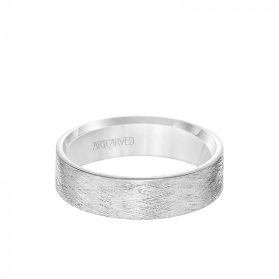 ArtCarved 6MM Men's Classsic Wedding Band - Emery Finish and Roll Edge in 14k White Gold