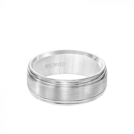 ArtCarved 8MM Men's Classic Wedding Band - Satin Finish and Round Edge in 14k White Gold