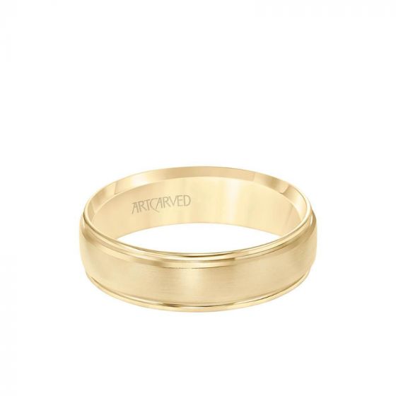 ArtCarved 6MM Men's Classic Wedding Band - Bright Brush Finish and Round Edge in 14k Yellow Gold