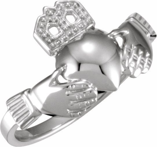 14K White 12x14 mm Ladies Claddagh Ring