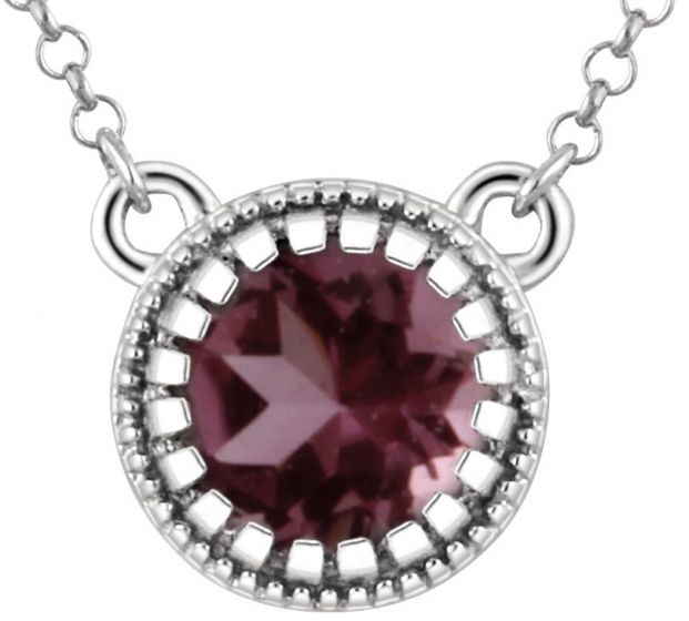 14K White Pink Tourmaline October 18 Birthstone Necklace