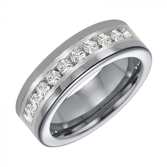 Triton Flat Bevel Edge Stone Wedding Band