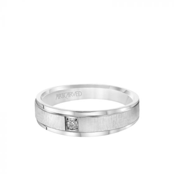ArtCarved Platinum 6MM Men's Classic Single Stone Diamond Wedding Band - Vertical Brush Finish and Rolled Edge