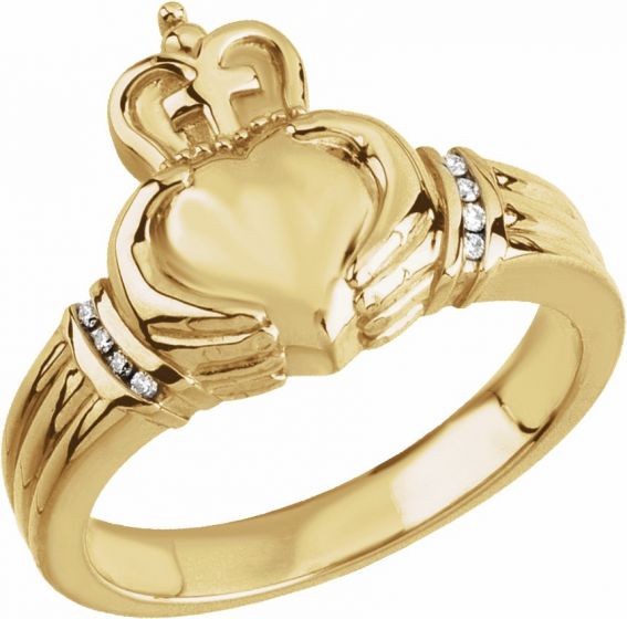 14K Yellow .04 CTW Diamond Claddagh Ring