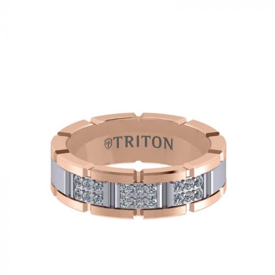 Triton Flat Steel Edge Diamond Wedding Band
