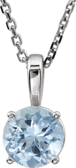 14K White 6 mm Round Aquamarine Youth Birthstone 14 Necklace