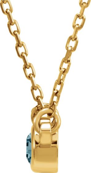 14K Yellow 4 mm Round Aquamarine Bezel-Set Solitaire 16 Necklace