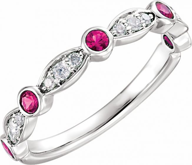 14K White Ruby & 1/6 CTW Diamond Ring
