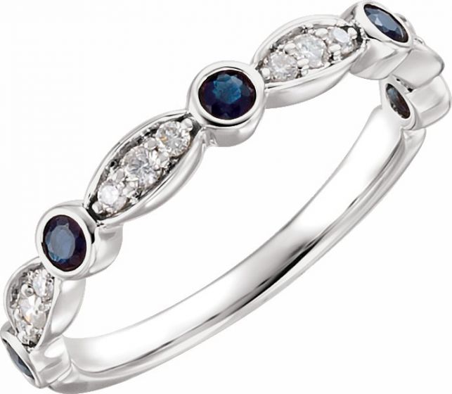 14K White Sapphire & 1/6 CTW Diamond Ring