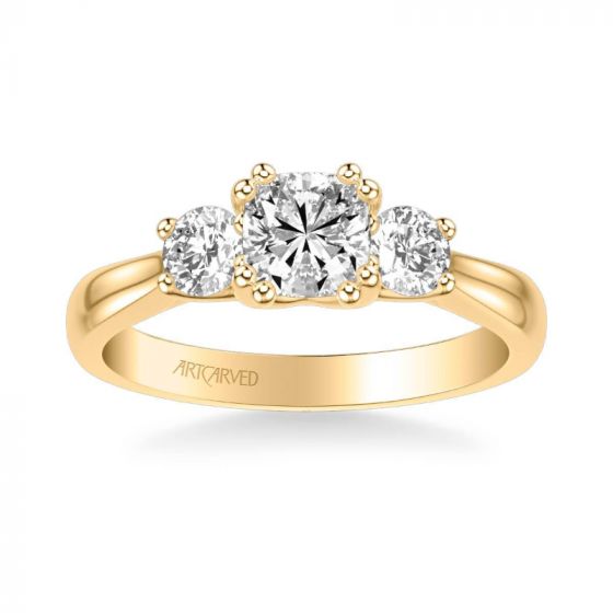 ArtCarved Amanda Classic Three Stone Diamond Engagement Ring in 18k Yellow Gold