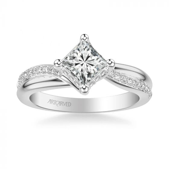 ArtCarved Stella Contemporary Side Stone Twist Diamond Engagement Ring in 18k White Gold