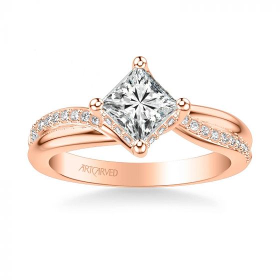 ArtCarved Stella Contemporary Side Stone Twist Diamond Engagement Ring in 14k Rose Gold