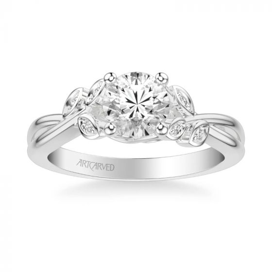 ArtCarved Corinne Contemporary Side Stone Floral Diamond Engagement Ring in 18k White Gold