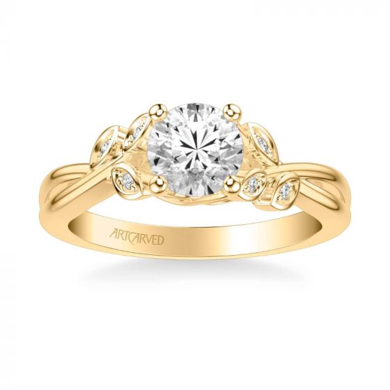 ArtCarved Corinne Contemporary Side Stone Floral Diamond Engagement Ring in 18k Yellow Gold