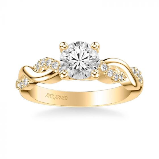 ArtCarved Gabriella Contemporary Side Stone Twist Diamond Engagement Ring in 14k Yellow Gold