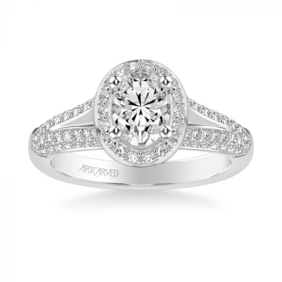 ArtCarved Ariel Classic Oval Halo Diamond Engagement Ring in 18k White Gold