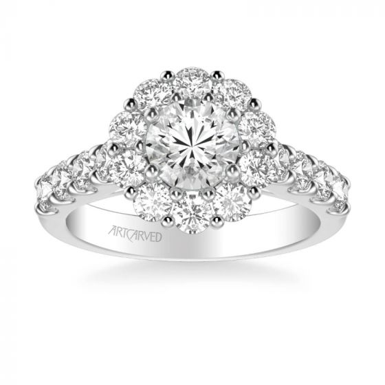 ArtCarved Wynona Classic Round Halo Diamond Engagement Ring in 18k White Gold