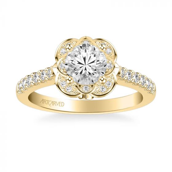 ArtCarved Skyler Contemporary Floral Halo Diamond Engagement Ring in 18k Yellow Gold