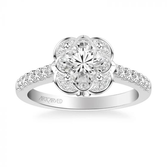 ArtCarved Platinum Skyler Contemporary Floral Halo Diamond Engagement Ring