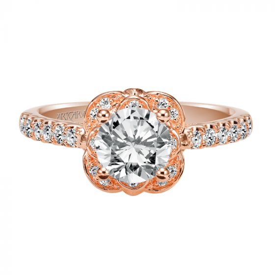 Artcarved Bridal Semi-Mounted with Side Stones Contemporary Floral Halo Engagement Ring Skyler 14K Rose Gold