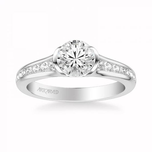 ArtCarved Carina Contemporary Side Stone Bezel Diamond Engagement Ring in 18k White Gold