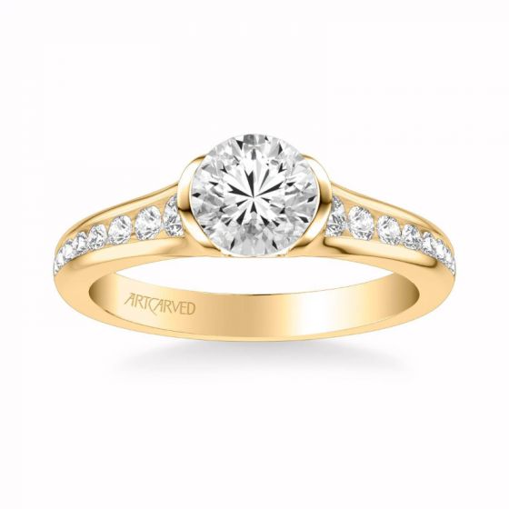 ArtCarved Carina Contemporary Side Stone Bezel Diamond Engagement Ring in 14k Yellow Gold