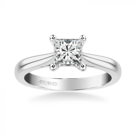 ArtCarved Lindsey Classic Solitaire Diamond Engagement Ring in 18k White Gold
