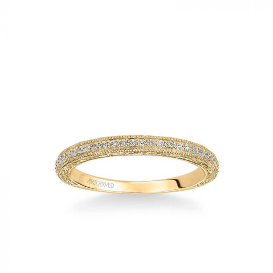 ArtCarved Gretchen Vintage Diamond and Milgrain Engraved Wedding Band in 14k Yellow Gold