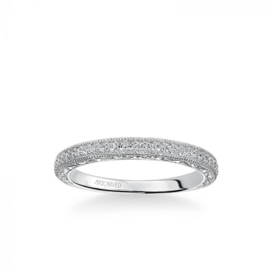 ArtCarved Platinum Anabelle Vintage Diamond and Milgrain Engraved Wedding Band