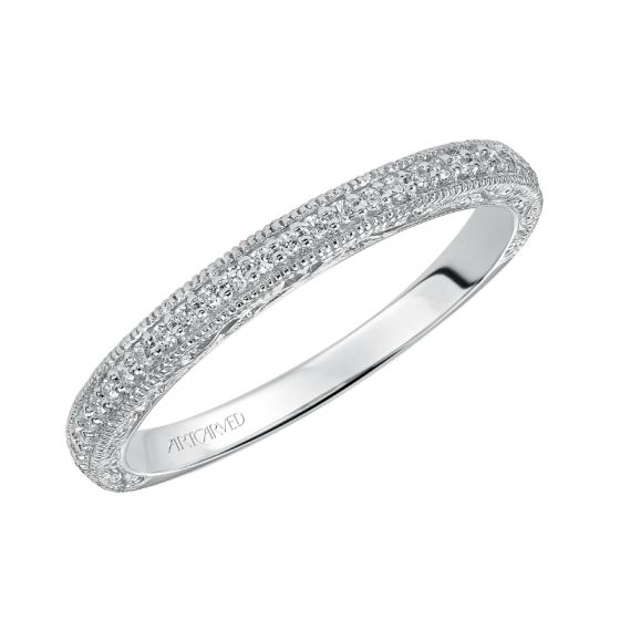 Artcarved Bridal Mounted with Side Stones Vintage Diamond Wedding Band Amaya 14K White Gold