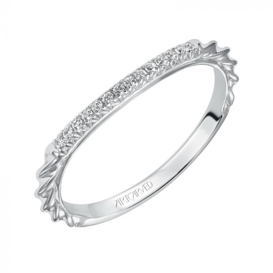 Artcarved Bridal Mounted with Side Stones Contemporary Diamond Wedding Band Regina 14K White Gold