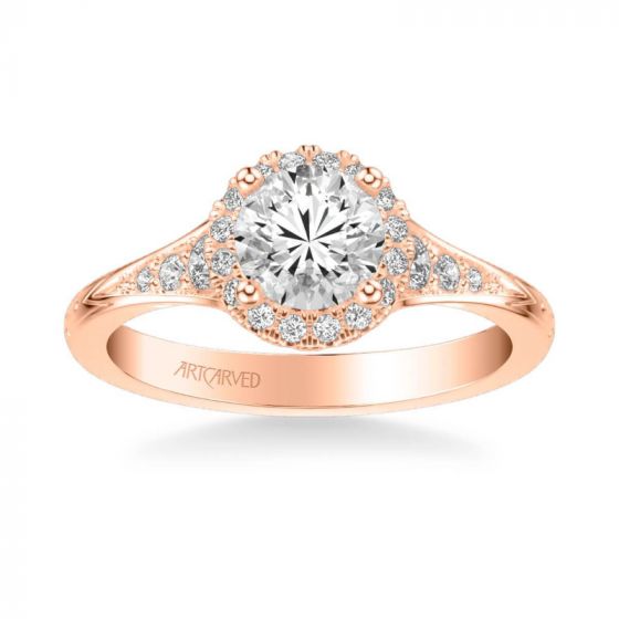 ArtCarved Farrah Vintage Round Halo Diamond Engagement Ring in 14k Rose Gold