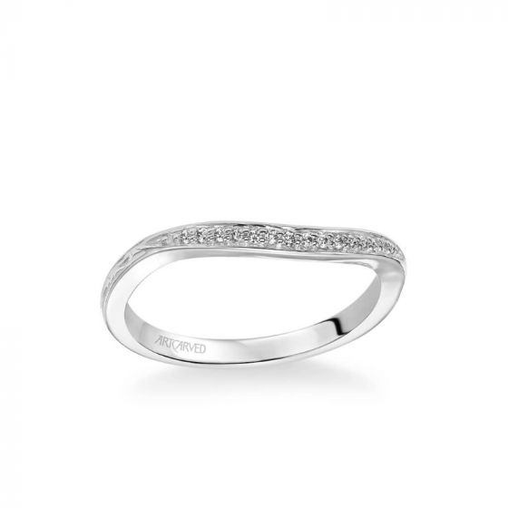 ArtCarved Farrah Vintage Diamond Engraved Wedding Band in 18k White Gold