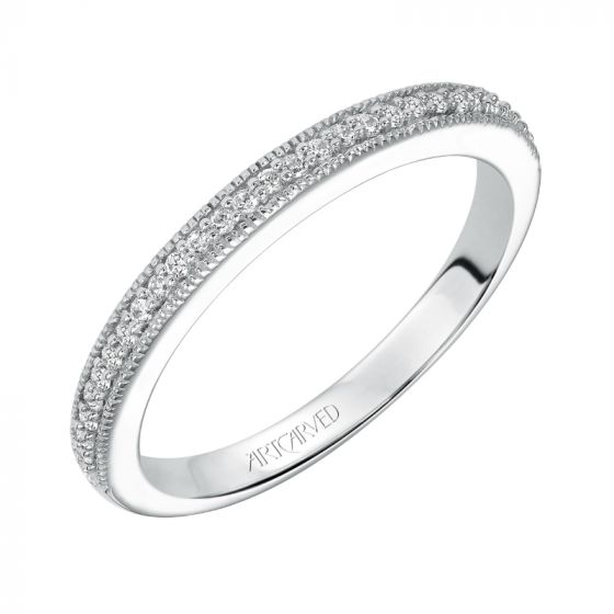 Artcarved Bridal Mounted with Side Stones Vintage Milgrain Twist Diamond Wedding Band Lizbeth 14K White Gold