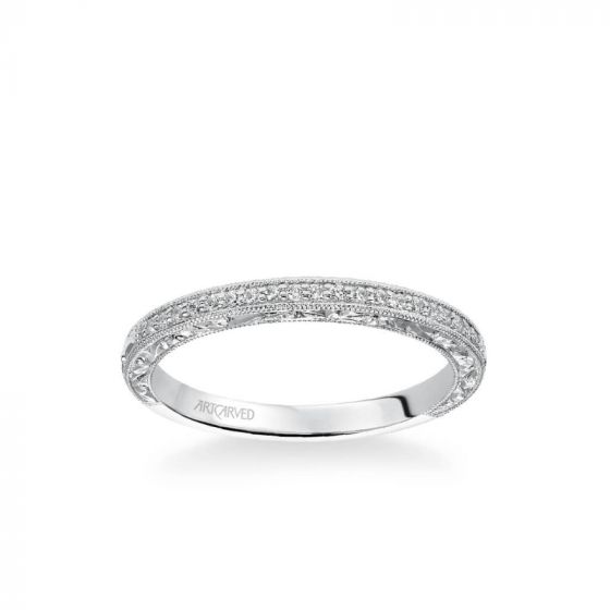 ArtCarved Platinum Julie Vintage Diamond and Milgrain Engraved Wedding Band