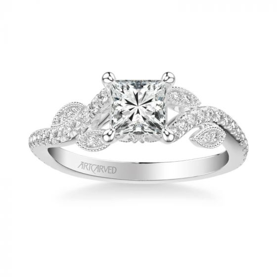ArtCarved Platinum Milena Contemporary Side Stone Floral Diamond Engagement Ring